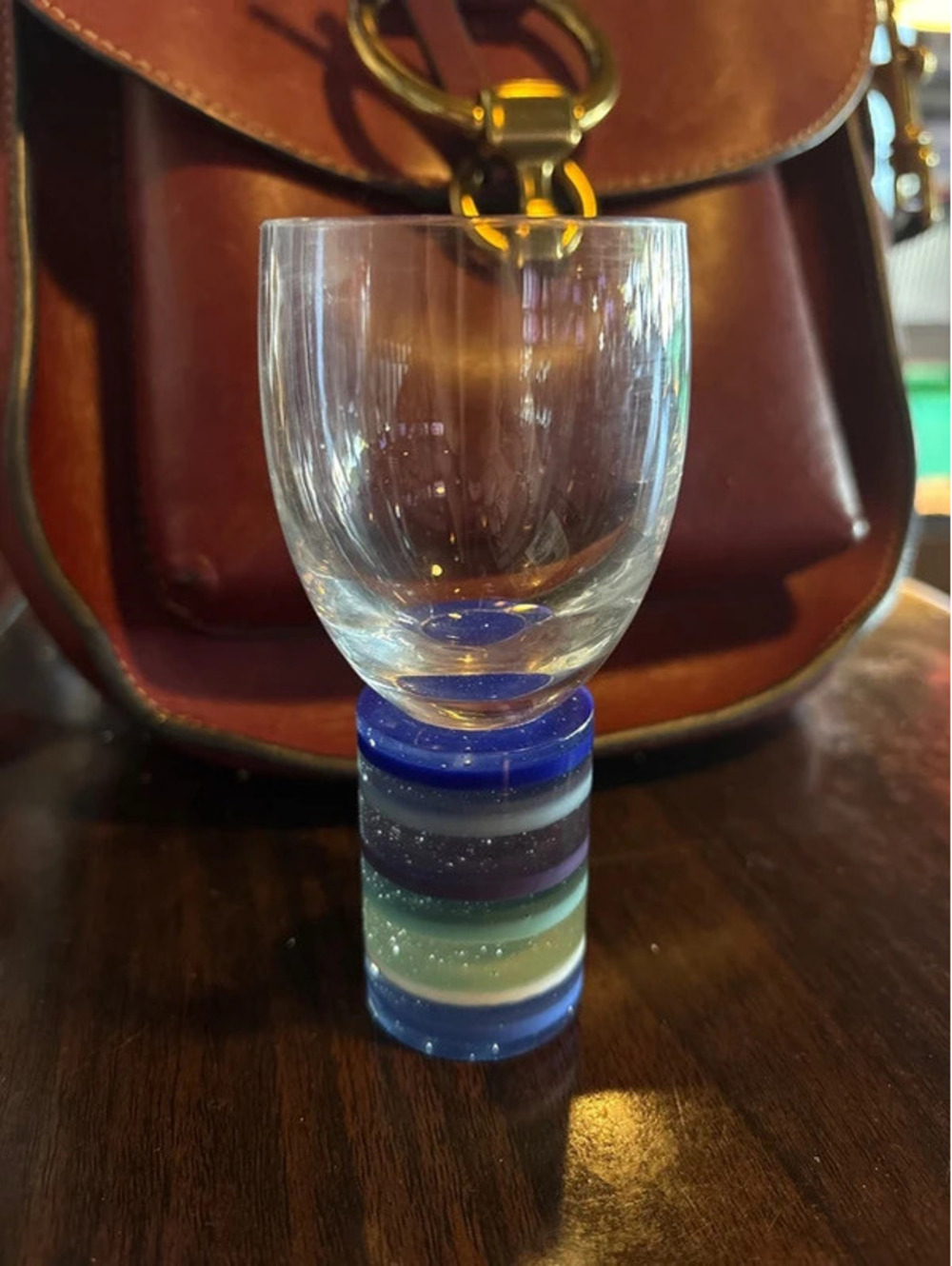 Kosta Boda Kjell Engman Signed Art Glass Wine Goblet 2004 Stacked Stem Sweden